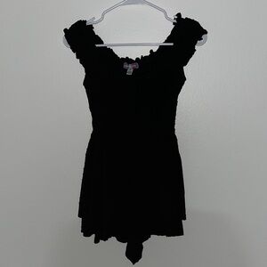 Urban Outfitters Rosie Smocked Tiered Ruffle Romper Black